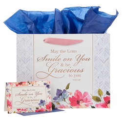 Image of Gift Bag w/ Card LG Landscape White/Blue/Pink May the Lord Smile Num. 6:25