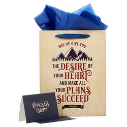 Image of Gift Bag w/ Card LG Portrait Beige/Blue Desire of Your Heart Grad Ps. 20:4