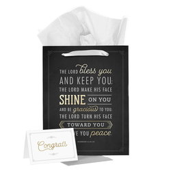 Image of Gift Bag w/ Card LG Portrait Black/White Bless You and Keep You Num. 6:24-26