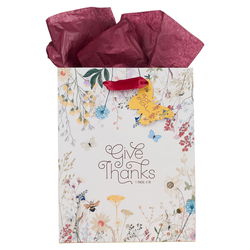 Image of Gift Bag MD White/Red Give Thanks 1 Thess. 5:18