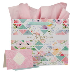 Image of Gift Bag w/ Card LG Landscape Pink/Teal Best Mom Ever Prov. 31:25