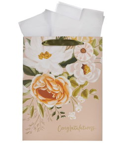 Image of Gift Bag LG Neutral Floral Congratulations