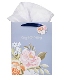 Image of Gift Bag LG Portrait Blue Floral Congratulations