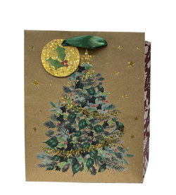 Image of Paper T. Xmas DLX Gift Bag, Xmas Tree, Medium, Kraft+HS, j-hook+tag