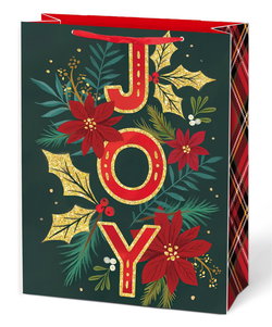 Image of Paper T. Xmas Gift Bag, Joy w/Poinsetta, Medium, Matte+Glitter