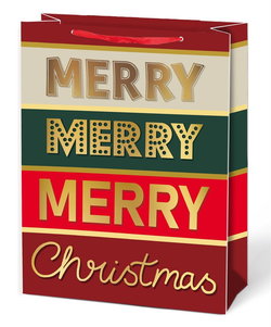 Image of Paper T. Xmas Gift Bag, Merry Xmas, Large, Matte+HS, tag+j-hook