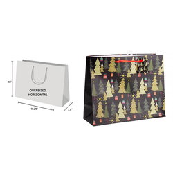Image of Paper T. Xmas Gift Bag, Xmas Trees, Oversized Horizontal, Matte, tag+j-hook