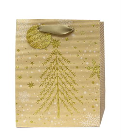 Image of Paper T. Xmas DLX Gift Bag, Gold Tree, Medium, 7’x9’x4′