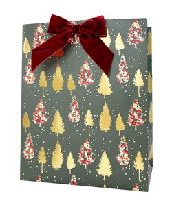 Image of Paper T. Xmas DLX Gift Bag, Medium, Foil w/Velvet Bow, j-hook+ tag