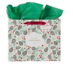 Image of Gift Bag LG Landscape Merry Christmas Plaid Luke 2:14