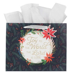Image of Gift Bag LG Landscape Joy to the World Poinsettia