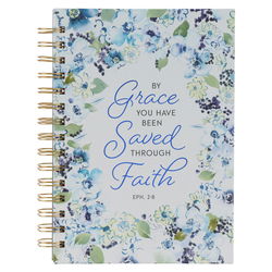 Image of By Grace Blue Posies Large Wirebound Journal – Ephesians 2:8