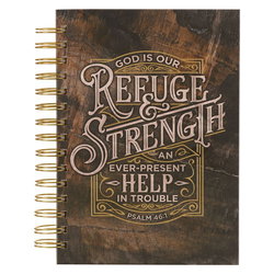 Image of Refuge and Strength Brown and Black Woodgrain Wirebound Journal