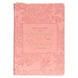 Image of Strenght & Dignity Pink Journal with Zipper Enclosure