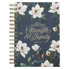 Image of Strength and Dignity Blush Magnolia Large Wirebound Journal – Proverbs 31:25