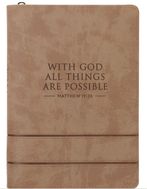 Image of Journal Classic Zip Taupe With God All Things are Possible Matt. 19:26