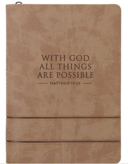 Image of Journal Classic Zip Taupe With God All Things are Possible Matt. 19:26