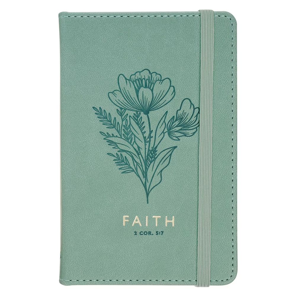 Image of Small Notebook with Elastic Closure Faux Green Faith 2 Cor. 5:7