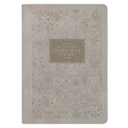 Image of Journal Classic Zip Taupe My Grace Is Sufficient For You 2 Cor. 12:9