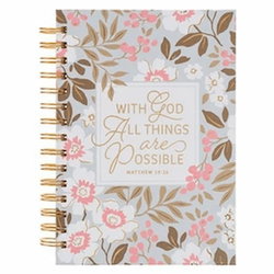 Image of Journal Spiral White Floral With God All Things Matt. 19:26