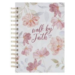 Image of Journal Spiral White Floral Walk By Faith 2 Cor. 5:7