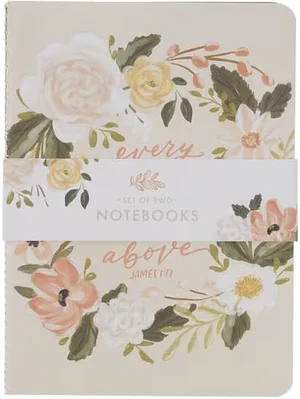 Notebook Set Medium 2pc Cream Green Floral