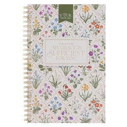 Image of Notebook Spiral Cream Floral My Grace Is Sufficient 2 Cor. 12:9