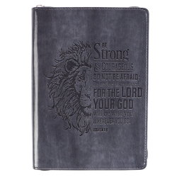 Image of Journal Classic Zip Grey Be Strong Joshua 1:9