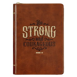 Image of Journal Classic w/zip Brown Be Strong Josh. 1:9