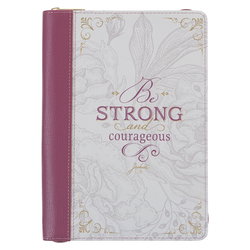 Image of Journal Classic Zip Plum/White Floral Printed Strong & Courageous Josh. 1:9