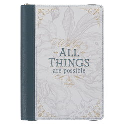 Image of Journal Classic Zip Teal/White Floral Printed With God All Things Matt. 19:26