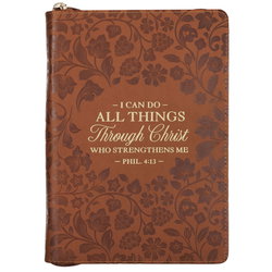 Image of Journal Classic Zip Brown Floral All Things Phil. 4:13