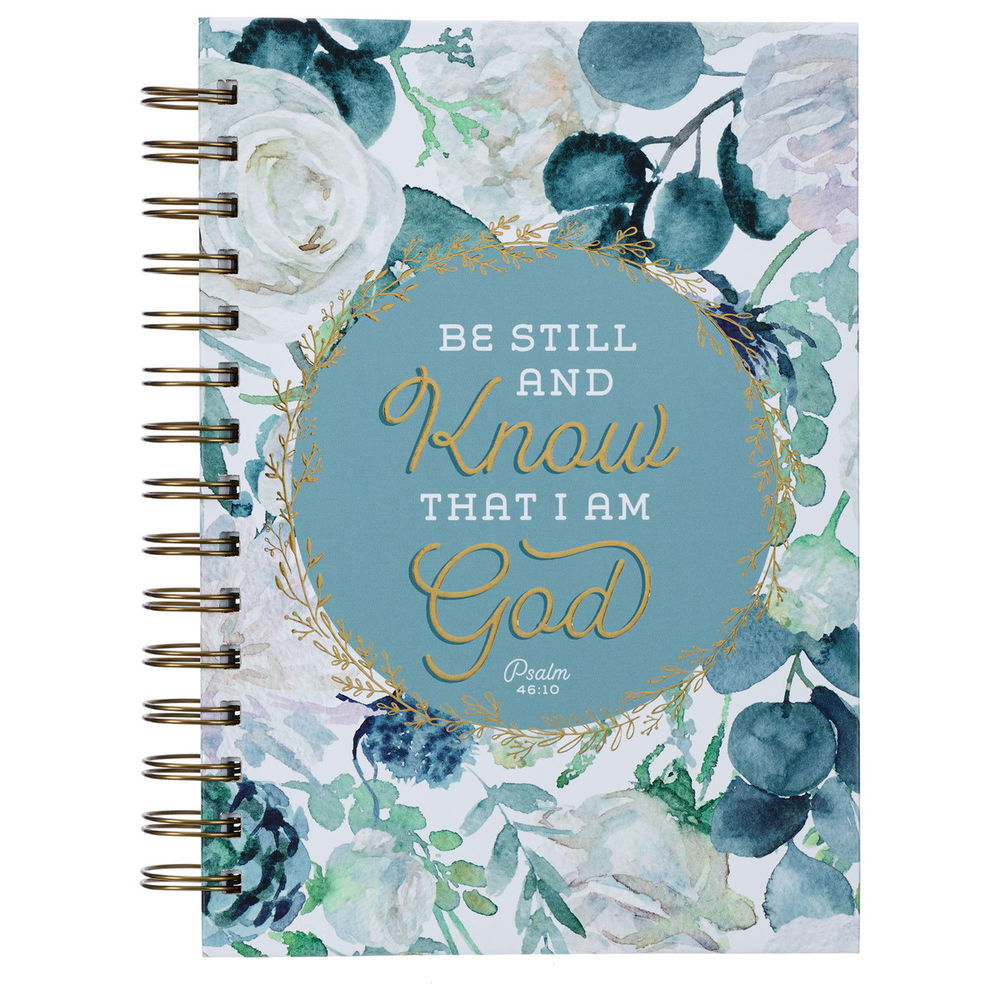 Image of Journal Wirebound White/Teal Floral Be Still  Ps. 46:10