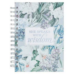 Image of Journal Wirebound Blue Floral She Speaks with Wisdom Prov. 31:26