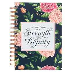 Image of Journal Wirebound Navy Floral Strength & Dignity Prov. 31:25