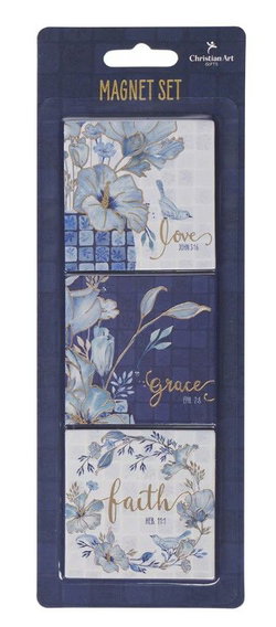 Image of Magnet Set Blue Floral Love Grace Faith
