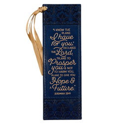 Image of I Know The Plans Floral Trellis Blue Faux Leather Bookmark