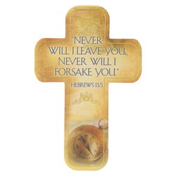 Image of Cross Bookmark Tan Compass Never Will I Leave You Heb. 13:5