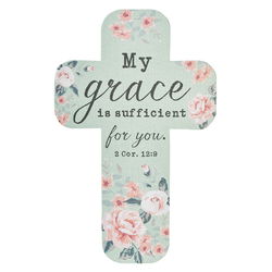 Image of Cross Bookmark Teal Floral My Grace Is Sufficient 2 Cor. 12:9
