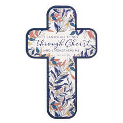 Image of Cross Bookmark Blue Leaves All Things Through Christ Phil. 4:13
