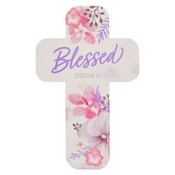 Image of Cross Bookmark Purple Floral Blessed Eph. 1:3