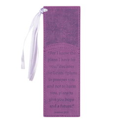 Image of Bookmark Faux Leather Purple I Know the Plans Jer. 29:11