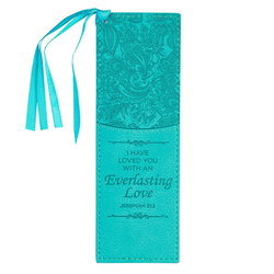 Image of Bookmark Faux Leather Teal Everlasting Love Jer. 31:3