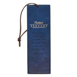 Image of Bookmark Faux Leather Navy/Brown Faithful Servant 2 Chron. 15:7