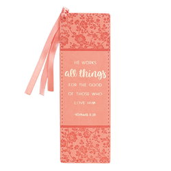 Image of Bookmark Faux Leather Coral All Things Rom. 8:28