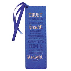 Image of Bookmark Faux Leather Blue Trust in the Lord Prov. 3:5-6