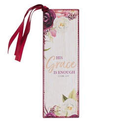 Image of Bookmark Faux Leather Burgundy/Floral Printed His Grace 2 Cor. 12:9