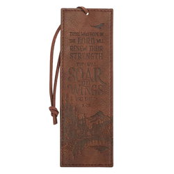 Image of Bookmark Faux Leather Brown Soar On Wings Isa. 40:31
