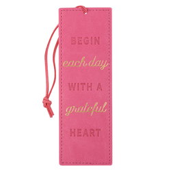 Image of Bookmark Faux Leather Pink Begin Each Day w/ a Grateful Heart