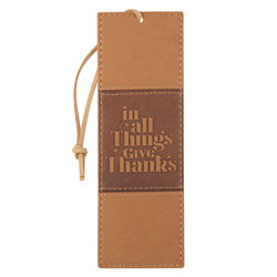 Image of Bookmark Faux Leather Tan In All Things Give Thanks